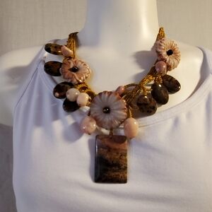 Agate & Jasper Style Floral‎ Statement Necklace | Artisan Boho Pendant